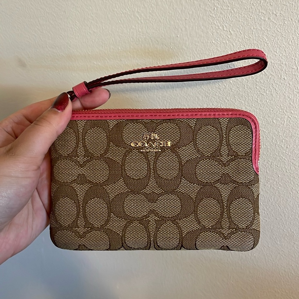Authentic Coach Wristlet Wallet - Tan and Pink